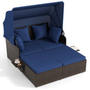Outdoor Patio Rattan Daybed with Retractable Canopy and Side Tables