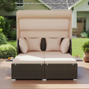 Outdoor Patio Rattan Daybed with Retractable Canopy and Side Tables