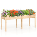 Fir Wood Outdoor Raised Garden Bed with Divider Panel and Drainage Holes