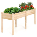 Fir Wood Outdoor Raised Garden Bed with Divider Panel and Drainage Holes