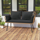 Outdoor Rattan 2-Seat Chair with Seat Back Cushions and Heavy-Duty Metal Legs