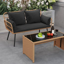 Outdoor Rattan 2-Seat Chair with Seat Back Cushions and Heavy-Duty Metal Legs