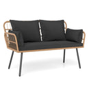 Outdoor Rattan 2-Seat Chair with Seat Back Cushions and Heavy-Duty Metal Legs