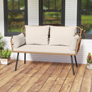 Outdoor Rattan 2-Seat Chair with Seat Back Cushions and Heavy-Duty Metal Legs