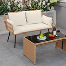 Outdoor Rattan 2-Seat Chair with Seat Back Cushions and Heavy-Duty Metal Legs