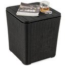 Outdoor Resin Storage Side Table with Removable Lid and Wicker-woven Accent