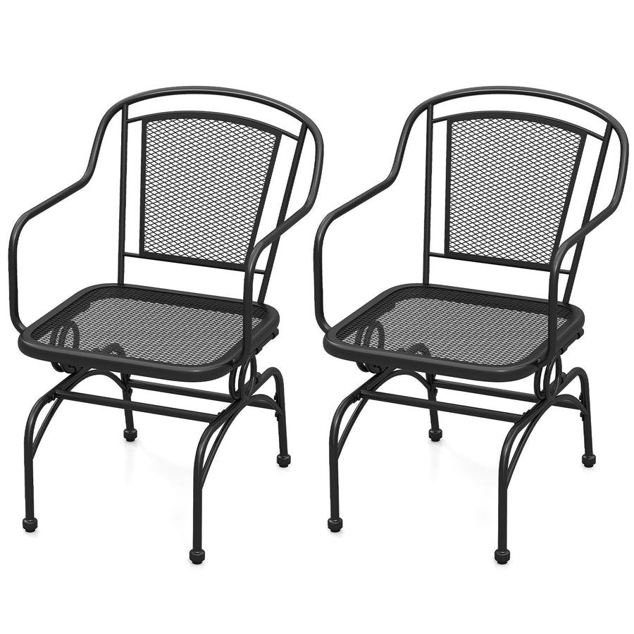 Outdoor Rocking Chair Set of 2 with Mesh Backrest and Seat for Yard-Black
