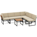 6 Piece Outdoor Sectional Sofa Set Metal Conversation Set with Cushions-Beige