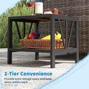 Outdoor Side Table with Umbrella Hole and Storage Shelf for Porch