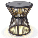 Outdoor Side Table with LED Warm Light and Tempered Glass Top