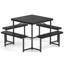 Outdoor Square Picnic Table Bench Set for 4-8 People with Umbrella Hole