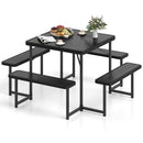 Outdoor Square Picnic Table Bench Set for 4-8 People with Umbrella Hole