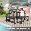 Outdoor Square Picnic Table Bench Set for 4-8 People with Umbrella Hole