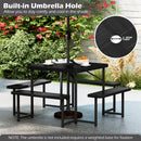 Outdoor Square Picnic Table Bench Set for 4-8 People with Umbrella Hole