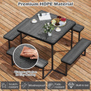 Outdoor Square Picnic Table Bench Set for 4-8 People with Umbrella Hole