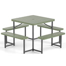 Outdoor Square Picnic Table Bench Set for 4-8 People with Umbrella Hole