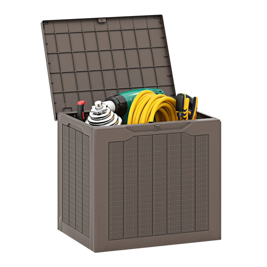 Outdoor Storage Box 25 Gallon Deck Box with Lockable Lid and Wicker-woven Texture