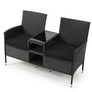 Outdoor Wicker Loveseat with Built-in Glass Side Table