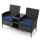 Outdoor Wicker Loveseat with Built-in Glass Side Table