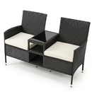 Outdoor Wicker Loveseat with Built-in Glass Side Table
