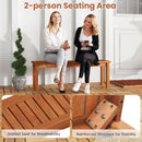 Outdoor Wood Bench 2-Person Backless Patio Garden Bench with Slatted Seat