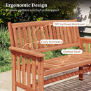 Outdoor Wood Garden Bench 2-Person Patio Park Bench with Backrest Armrests and Slatted Seat