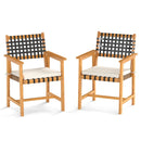 Outdoor Wooden Dining Chair Set of 2 with Armrests and Curved Back-White