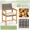 Outdoor Wooden Dining Chair Set of 2 with Armrests and Curved Back-White