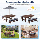 Outdoor Wooden Kids Picnic Table with Removable Umbrella and Cushions