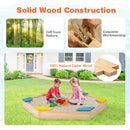Outdoor Solid Wood Sandbox with 6 Built-in Fan-shaped Seats