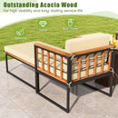 Patio Acacia Wood Armchair with Long Ottoman and Seat Back Cushions