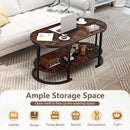 Oval Coffee Table 2-Tier Wooden Accent Table with Spacious Tabletop and Open Storage Shelf