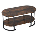 Oval Coffee Table 2-Tier Wooden Accent Table with Spacious Tabletop and Open Storage Shelf
