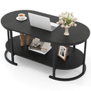 Oval Coffee Table 2-Tier Wooden Accent Table with Spacious Tabletop and Open Storage Shelf