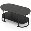 Oval Coffee Table 2-Tier Wooden Accent Table with Spacious Tabletop and Open Storage Shelf