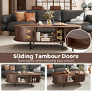 48" Mid Century Center Table with Sliding Fluted Doors and Open Compartment-Walnut