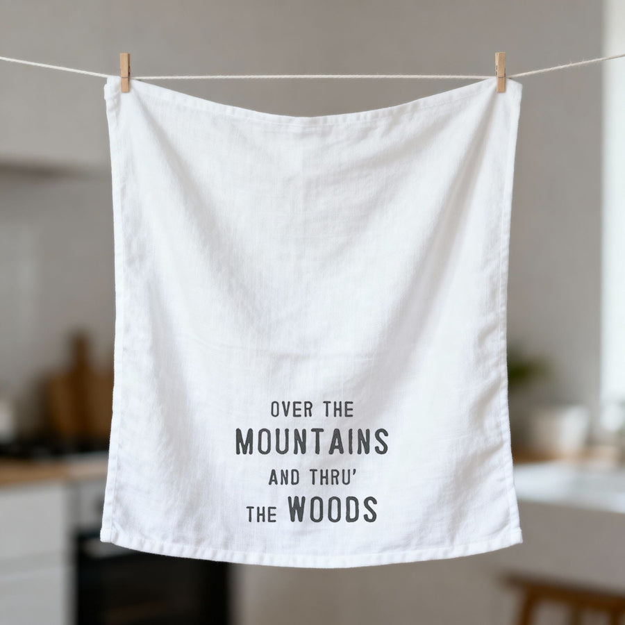 Over The Mountains Tea Towel Thirsty Boy Dish Towel | Cotton Flour Sack Kitchen Towel | 30