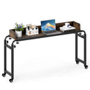 Overbed Desk with Wheels Queen Size Mobile Bed Desk with Adjustable Height-Brown