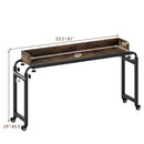 Overbed Desk with Wheels Queen Size Mobile Bed Desk with Adjustable Height-Brown
