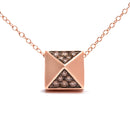 14K Rose Gold 1/4 Cttw Brown Diamond Matte Finished Pyramid Pendant Necklace (Brown Color, SI1-SI2 Clarity) - 18" Inches