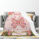 Personalized Baby Milestone Blanket with Name - Butterfly Garden Design with Month Numbers, Meadow Border, and Baby Name on Cream Oval Plaque - Newborn Photoshoot Prop