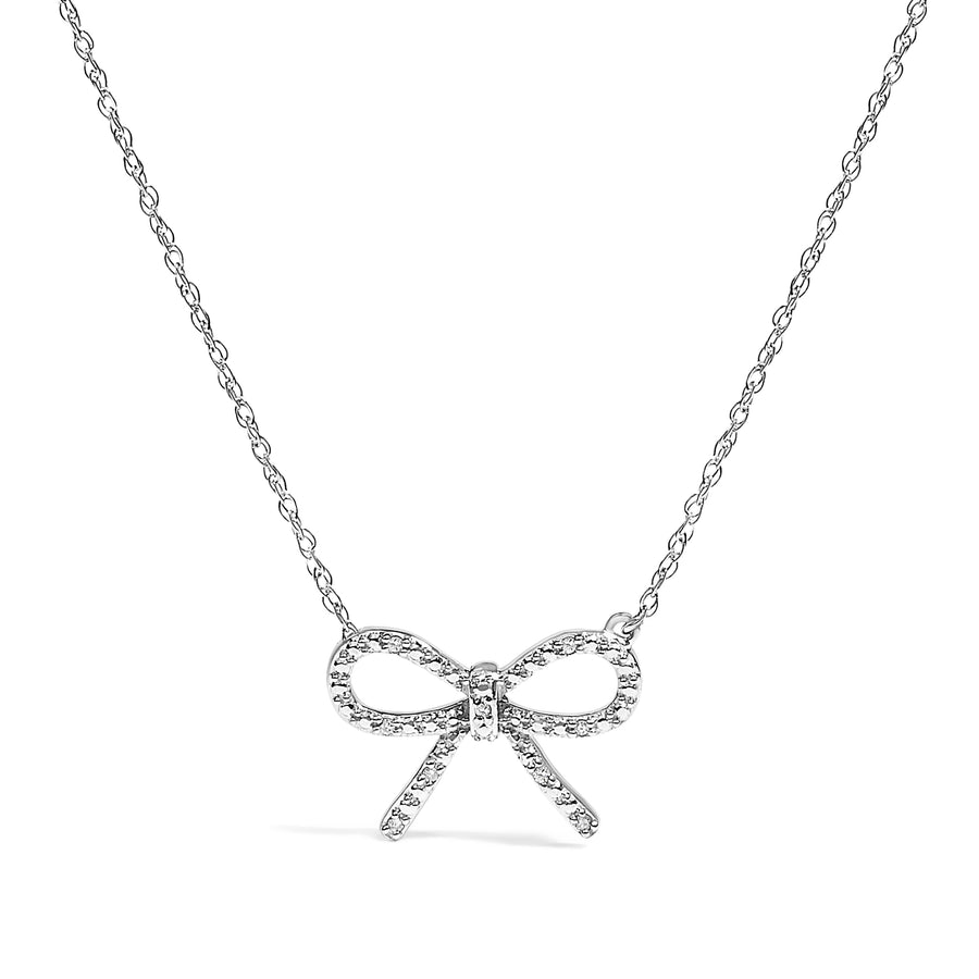 .925 Sterling Silver Diamond Accent Ribbon Bow Knot Pendant Necklace (J-K Color, I2-I3 Clarity) - 18