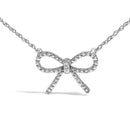 .925 Sterling Silver Diamond Accent Ribbon Bow Knot Pendant Necklace (J-K Color, I2-I3 Clarity) - 18" Inches
