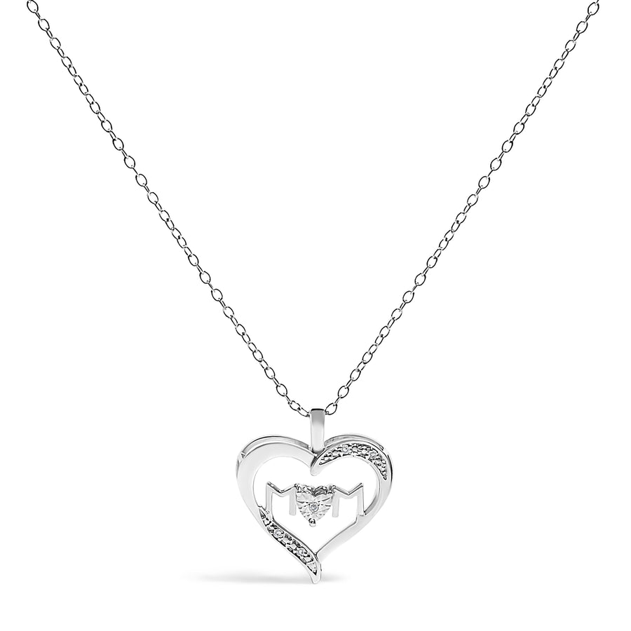 .925 Sterling Silver Diamond Accent MOM with Heart Pendant Necklace (J-K Color, I2-I3 Clarity) - 18