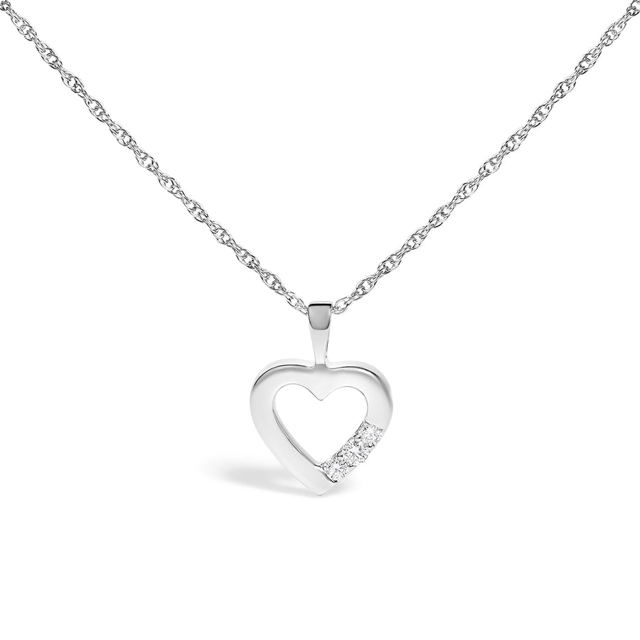 .925 Sterling Silver Lab Grown Diamond 1/4 Cttw Three Stone Heart Pendant Necklace - 18