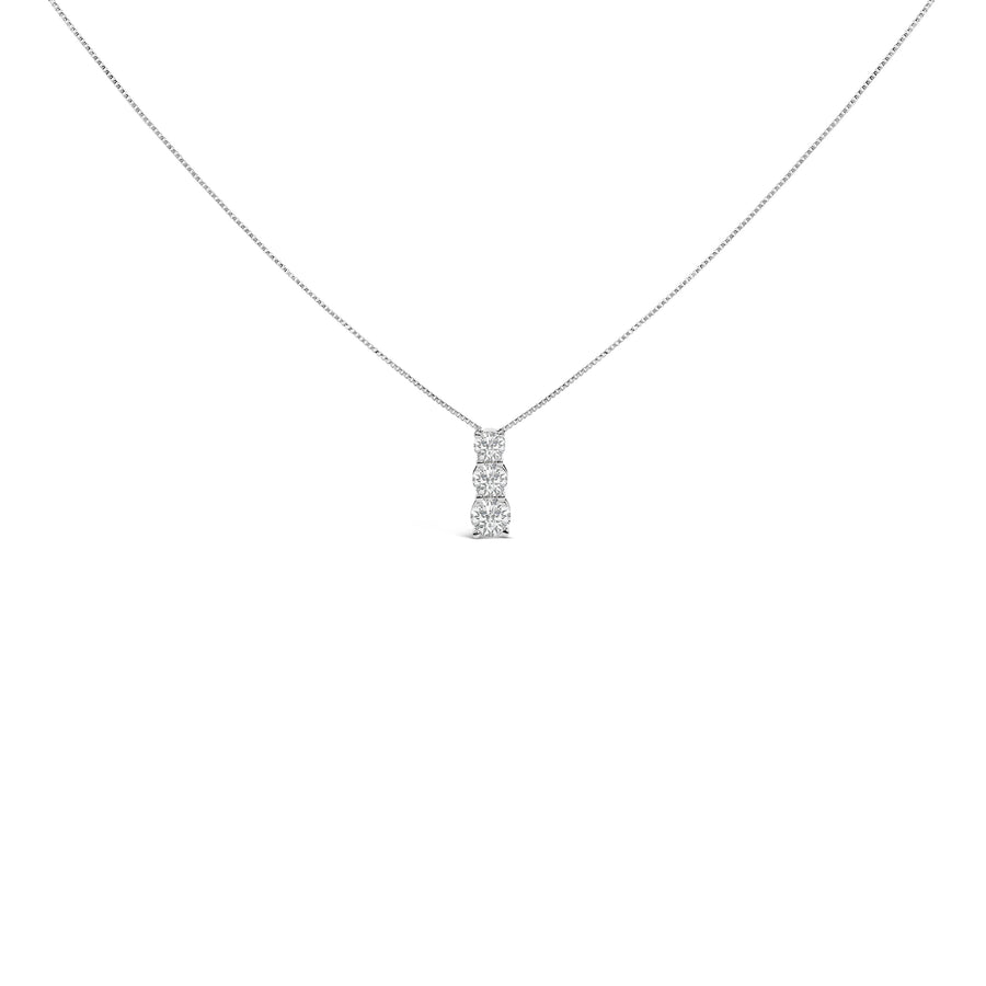 14K White Gold 1/2 Cttw Lab Grown Diamond Three Stone Pendant Necklace