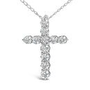 14K White Gold 1/2 Cttw Lab Grown Diamond 11 Stone Cross Pendant Necklace