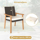 PE Rattan Outdoor Patio Dining Chair Set of 2 with Removable Cushion and Acacia Wood Armrests-White