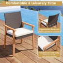 PE Rattan Outdoor Patio Dining Chair Set of 2 with Removable Cushion and Acacia Wood Armrests-White