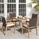 PE Rattan Outdoor Patio Dining Chair Set of 4 with Removable Cushion and Acacia Wood Armrests-White